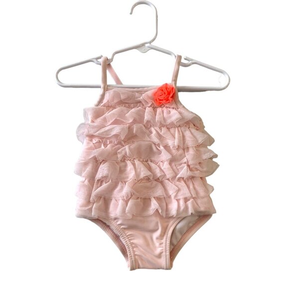 Carters GIrls Infant Baby Size 9 months 1 Piece Bathing Swimsuit suit Pink Ruffl - Picture 1 of 4